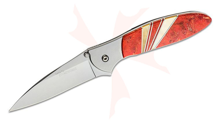 Kershaw 1660JC Ken Onion Leek by Santa Fe Stoneworks Assisted Flipper Knife 3 inch Blade, Red Coral and Mother of Pearl Jewelry Collection