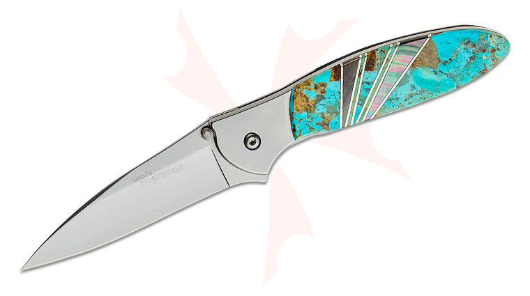 Kershaw 1660JS66P Ken Onion Leek by Santa Fe Stoneworks Assisted Flipper Knife 3 inch Plain Blade, Stainless Steel Handles, Turquoise and Mother of Pearl Onlays