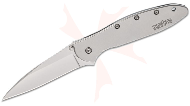 Kershaw 1660 Ken Onion Leek Assisted Flipper Knife 3 inch Bead Blast Plain Blade, Stainless Steel Handles