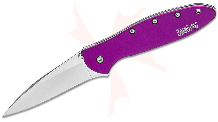 Kershaw 1660PUR Ken Onion Leek Assisted Flipper Knife 3 inch Bead Blast Plain Blade, Purple Aluminum Handles