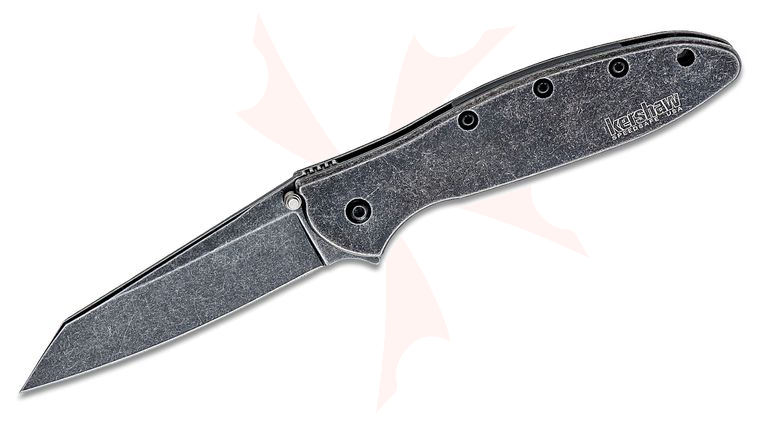Kershaw 1660RBW Ken Onion Random Leek Assisted Flipper Knife 3 inch Sandvik 14C28N BlackWashed Reverse Tanto Blade and Stainless Steel Handles