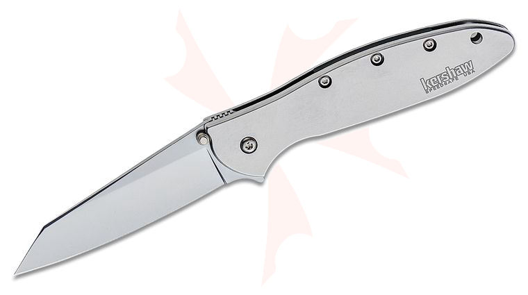 Kershaw 1660R Ken Onion Random Leek Assisted Flipper Knife 3 inch Sandvik 14C28N Bead Blasted Reverse Tanto Blade and Stainless Steel Handles