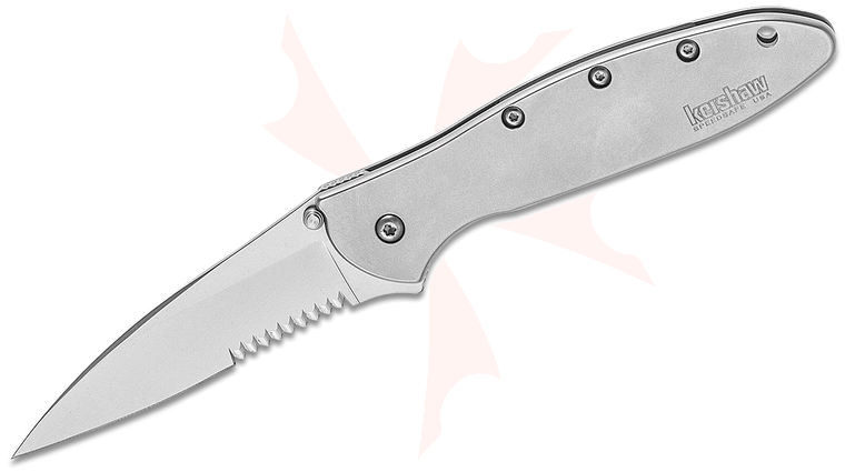 Kershaw 1660ST Ken Onion Leek Assisted Flipper Knife 3 inch Bead Blast Combo Blade, Stainless Steel Handles