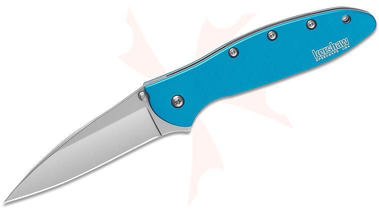 Kershaw 1660TEAL Ken Onion Leek Assisted Flipper Knife 3 inch Bead Blast Plain Blade, Teal Aluminum Handles
