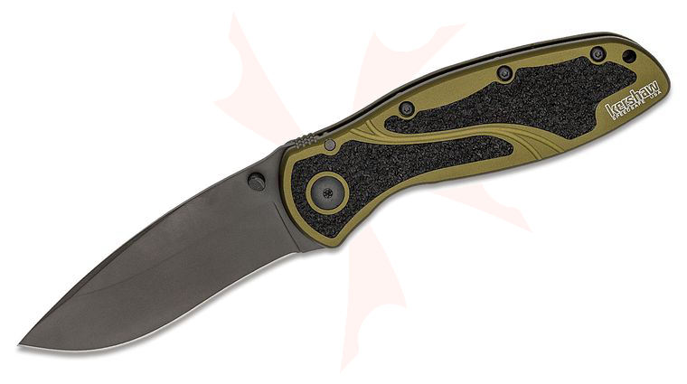 Kershaw 1670OLBLK Ken Onion Blur Assisted Folding Knife 3-3/8 inch Black Plain 14C28N Blade, Olive Drab Aluminum Handles