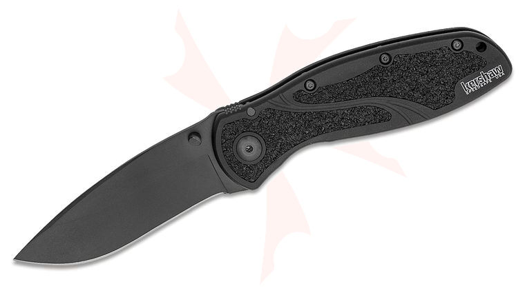 Kershaw 1670BLK Ken Onion Blur Assisted Folding Knife 3-3/8 inch Black Plain 14C28N Blade, Black Aluminum Handles