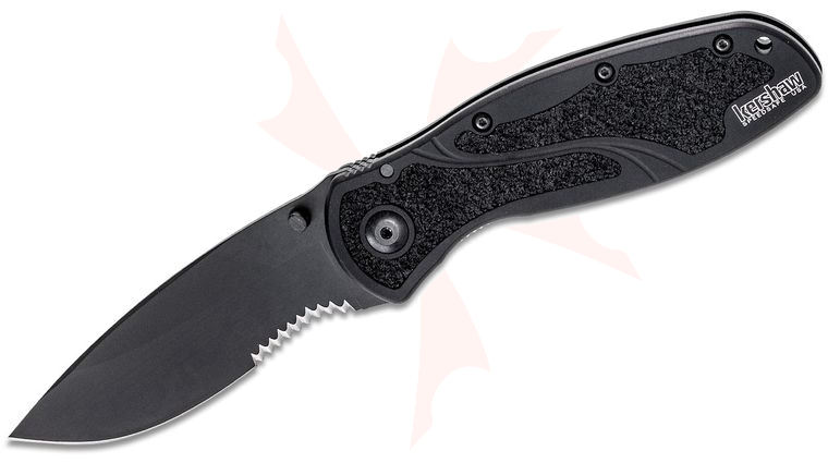 Kershaw 1670BLKST Ken Onion Blur Assisted Folding Knife 3-3/8 inch Black Combo 14C28N Blade, Black Aluminum Handles