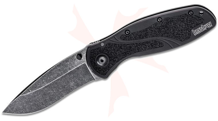 Kershaw 1670BW Blur by Ken Onion Assisted Folding Knife 3-3/8 inch Blackwash Plain Blade, Black Aluminum Handles
