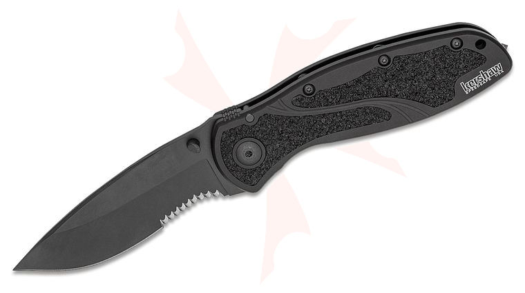 Kershaw 1670GBBLKST Ken Onion Blur Assisted Folding Knife 3-3/8 inch Black Combo 14C28N Blade, Glass Breaker, Black Aluminum Handles