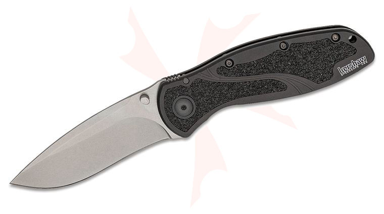 Kershaw 1670S30V Ken Onion Blur Assisted Folding Knife 3.4 inch S30V Stonewash Plain Blade, Black Aluminum Handles