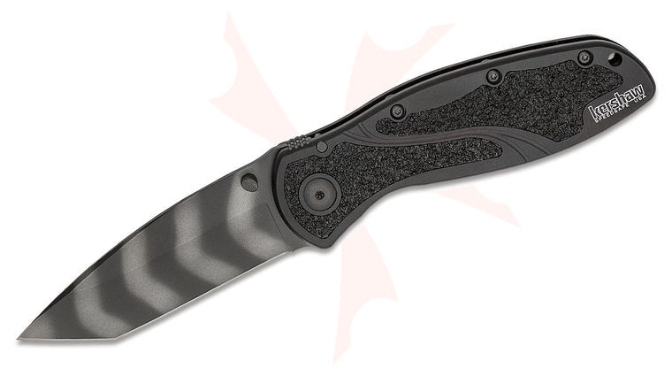Kershaw 1670TTS Ken Onion Blur Assisted Folding Knife 3.4 inch 14C28N Tiger Stripe Plain Tanto Blade, Black Aluminum Handles