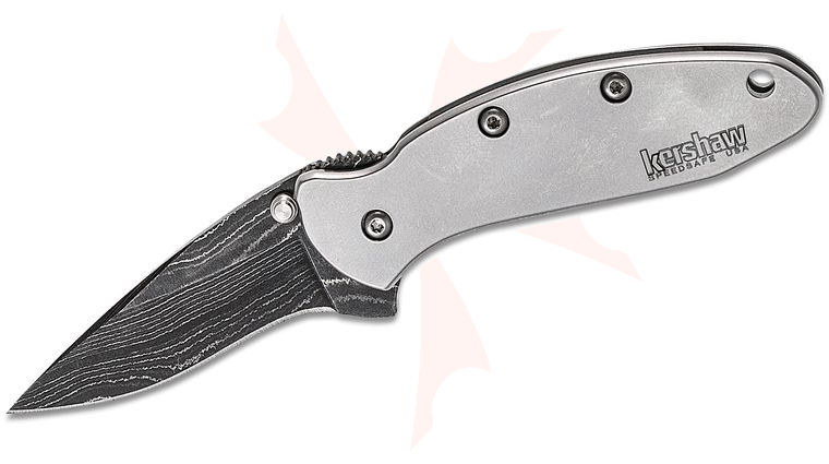 Kershaw 1600DAM Ken Onion Chive Assisted Flipper Knife 1.9 inch Damascus Plain Blade, Bead Blast Stainless Steel Handles