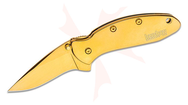 Kershaw 1600G Ken Onion Gold Plated Chive Assisted Flipper 1.9 inch Plain Blade, Gold Plated Steel Handles