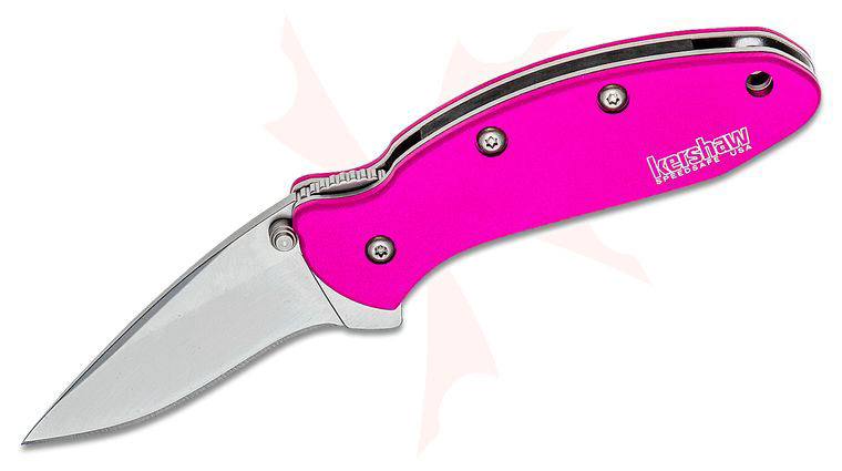 Kershaw 1600PINK Ken Onion Chive Assisted Flipper Knife 1.9 inch Bead Blast Plain Blade, Pink Aluminum Handles