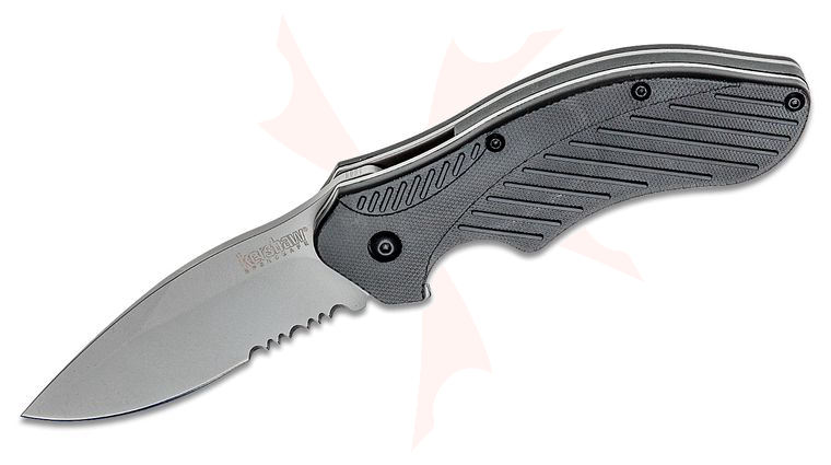 Kershaw 1605ST Clash Assisted Flipper Knife 3 inch Bead Blast Combo Blade, Black Polyimide Handles