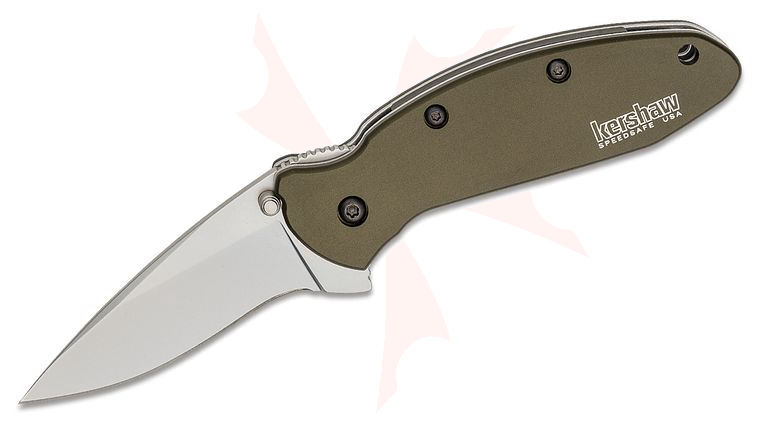 Kershaw 1620OL Ken Onion Scallion Assisted Flipper Knife 2.25 inch Bead Blast Plain Blade, Olive Drab Aluminum Handles