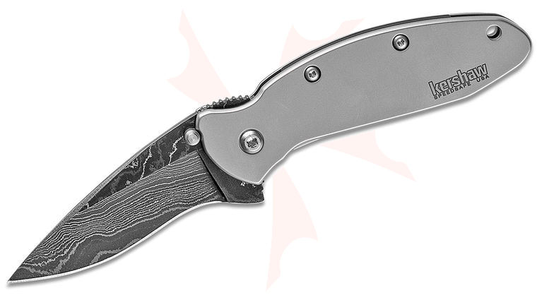 Kershaw 1620DAM Ken Onion Scallion Assisted Flipper Knife 2.25 inch Damascus Plain Blade, Silver Stainless Steel Handles