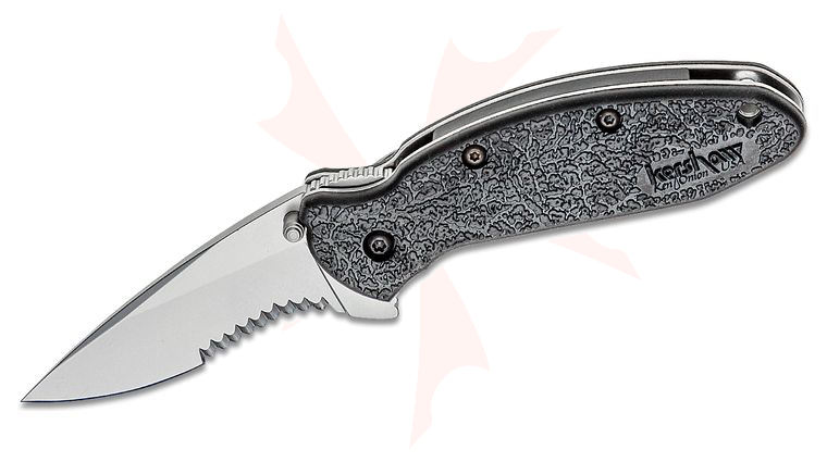Kershaw 1620ST Ken Onion Scallion Assisted Flipper Knife 2.25 inch Bead Blast Combo Blade, Black GFN Handles