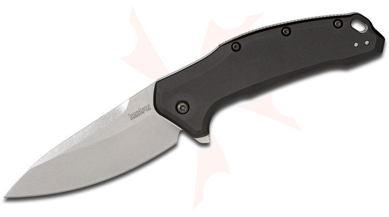 Kershaw 1776BLK Link Assisted Flipper Knife 3.25 inch M390 Stonewashed Plain Blade, Black Aluminum Handles