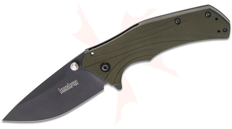 Kershaw 1870OLBLK Knockout Assisted Flipper Knife 3.25 inch Black Plain Blade, Olive Drab Aluminum Handles