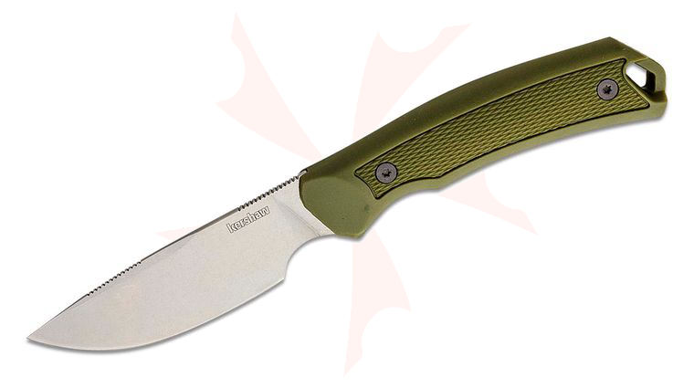 Kershaw 1883 Deschutes Skinner Fixed Blade Knife 3.9 inch D2 Stonewashed Drop Point, Polypropylene with Rubber Overlay, GFN Sheath