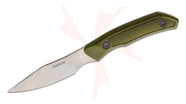 Kershaw 1882 Deschutes Caper Fixed Blade Knife 3.3 inch D2 Stonewashed Clip Point, Polypropylene with Rubber Overlay, GFN Sheath