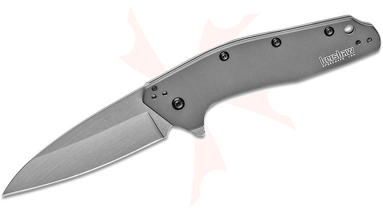 Kershaw 1812GRY Dividend Assisted Flipper Knife 3 inch Stonewashed Plain Blade, Gray Aluminum Handles