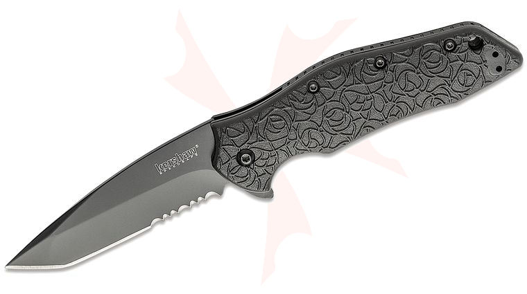Kershaw 1835TBLKST Kuro Assisted Folding Knife 3.1 inch Black Combo Blade, Black GFN Handles