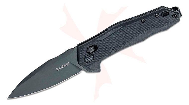 Kershaw 2041 Monitor DuraLock KVT Flipper Knife 3 inch D2 Black Oxide Spear Point Blade, Black Glass-Reinforced Nylon Handles, Reversible Bayonet Clip