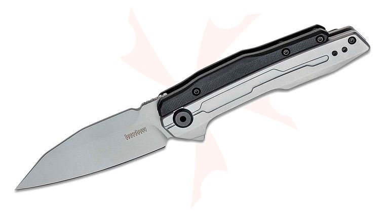 Kershaw 2049 Lithium Assisted Flipper Knife 3.25 inch Bead Blasted Drop Wharncliffe Blade, Stainless Steel and Black GFN Handles