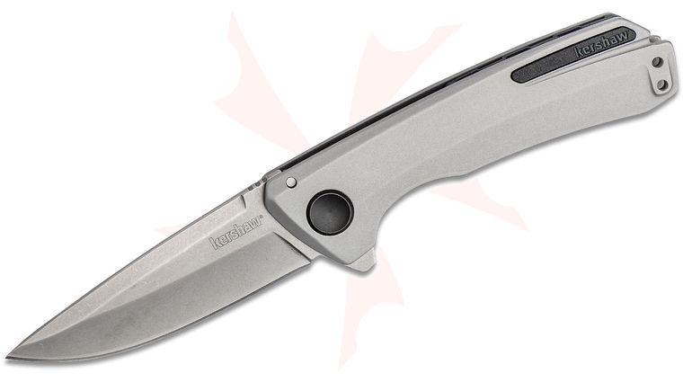 Kershaw 2055 Comeback Flipper Knife 3 inch Stonewashed Drop Point Blade, Stainless Steel Handles