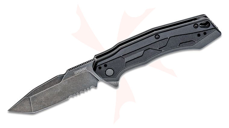 Kershaw 2062ST Analyst Assisted Flipper Knife 3.25 inch BlackWashed Tanto Combo Blade, Black GFN Handles
