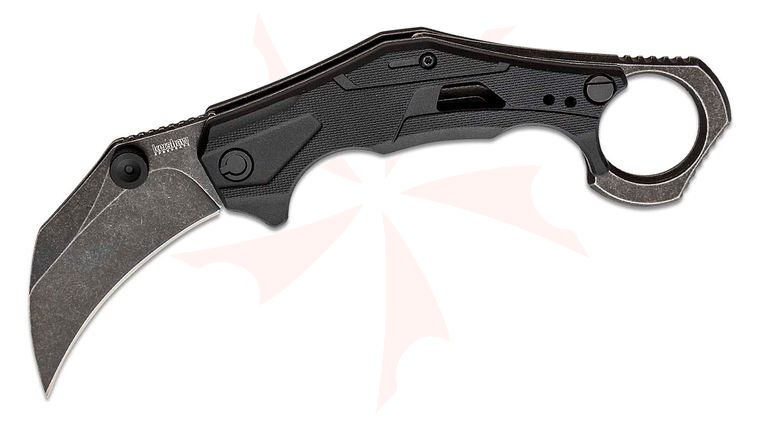 Kershaw 2064 Outlier Assisted Flipper Knife 2.6 inch BlackWashed Karambit, Textured Black GFN Handles with Pinky Ring