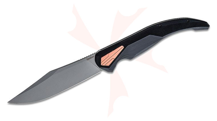 Kershaw 2077 Strata XL KVT Flipper Knife 5.4  inch D2 Bead Blasted Clip Point Blade, Black G10 and Stainless Steel Handles