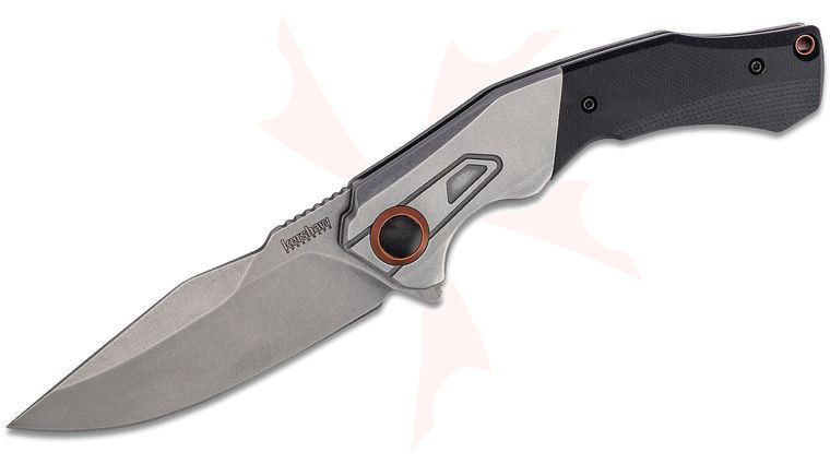 Kershaw 2075 Payout Assisted Flipper Knife 3.5 inch Stonewashed D2 Clip Point Blade, Black G10 Handle with Stainless Steel Bolster