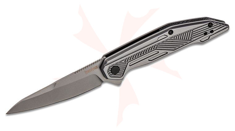 Kershaw 2080 Terran Assisted Flipper Knife 3.13 inch Bead Blasted Sheepsfoot Blade, Bead Blasted Stainless Steel Handles
