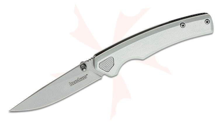 Kershaw 2131 Epistle Folding Knife 3 inch Bead Blasted Blade, Clear Anodized Aluminum Handles