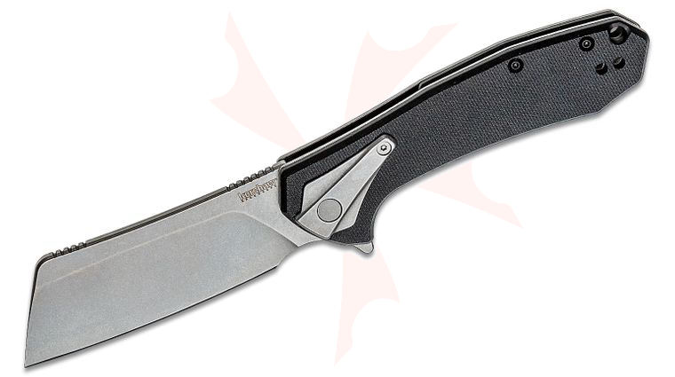 Kershaw 3455 Bracket Assisted Flipper Knife 3.4 inch Stonewashed Cleaver Blade, Black G10 and Stainless Steel Handles