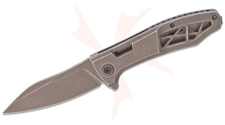 Kershaw 3475 Les George Boilermaker Frame Lock Assisted Flipper Knife 3.3 inch Brown PVD Stonewashed Blade and Milled Stainless Steel Handles