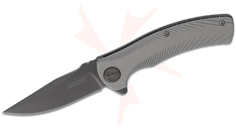 Kershaw 3490 Les George Seguin Assisted Flipper Knife 3.1 inch Gray PVD Blade, Milled Stainless Steel Handles