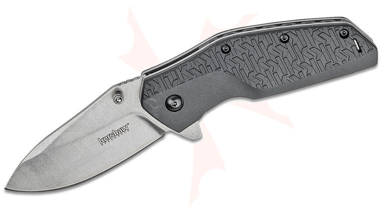 Kershaw 3850 Swerve Assisted Flipper 3 inch Stonewashed Plain Blade, Black FRN Handles