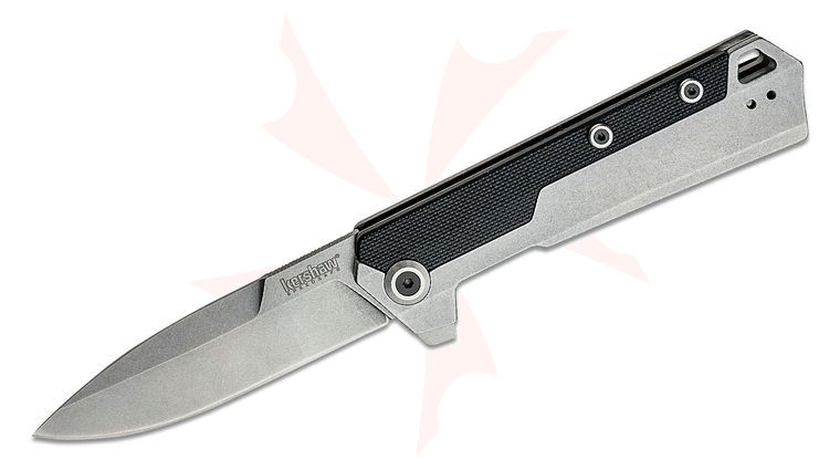 Kershaw 3860 Oblivion Assisted Flipper Knife 3.5 inch Two-Tone 8Cr13MoV Spear Point Blade, Stonewashed Stainless Steel and Black GFN Handles