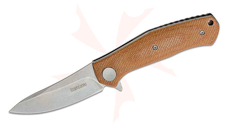Kershaw 4020MIB Dmitry Sinkevich Concierge Flipper Knife 3.25 inch Modified Drop Point Blade, Brown Canvas Micarta Handles