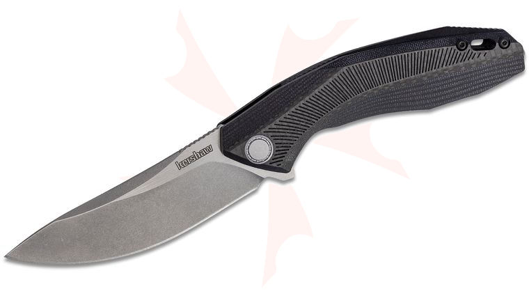 Kershaw 4038 Dmitry Sinkevich Tumbler Flipper Knife 3.25 inch Stonewashed D2 Drop Point Blade, Black G10 Handles with Carbon Fiber Inlays