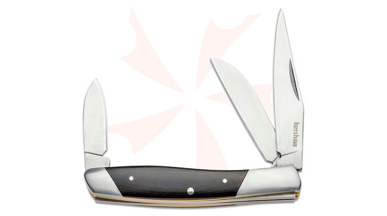 Kershaw 4386 Iredale 3-Blade Traditional Slipjoint Folding Knife 2.6 inch Satin Clip Point, Sheepsfoot and Pen Blades, Polished Black Micarta Handles with Stainless Steel Bolsters