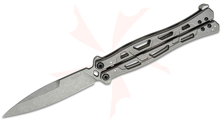 Kershaw 5050 Moonsault Balisong Butterfly Knife 4.6 inch Working Finish Sandvik 14C28N Spear Point Blade and Stainless Steel Handles
