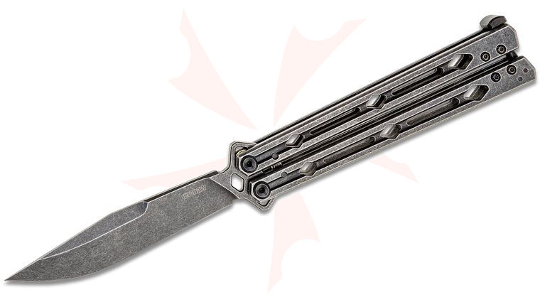Kershaw 5150BW Lucha Balisong Butterfly Knife 4.6 inch BlackWashed Sandvik 14C28N Clip Point Blade, BlackWashed Stainless Steel Handles
