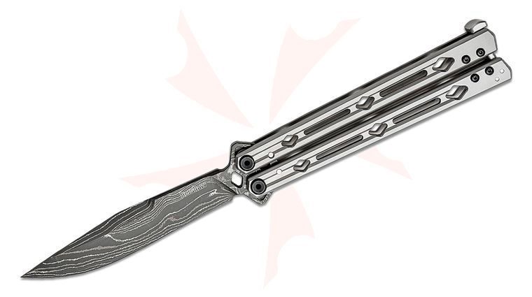 Kershaw 5150DAM Lucha Balisong Butterfly Knife 4.6 inch Damascus Clip Point Blade, Stainless Steel Handles