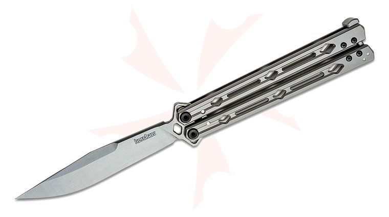 Kershaw 5150 Lucha Balisong Butterfly Knife 4.6 inch Stonewashed Sandvik 14C28N Clip Point Blade, Stonewashed Stainless Steel Handles