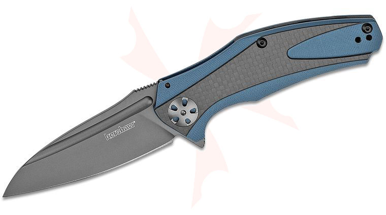 Kershaw 7007CF Natrix Flipper Knife 3.25 inch Ti Carbo-Nitride Drop Point Blade, Blue/Gray G10 Handles with Carbon Fiber Overlays
